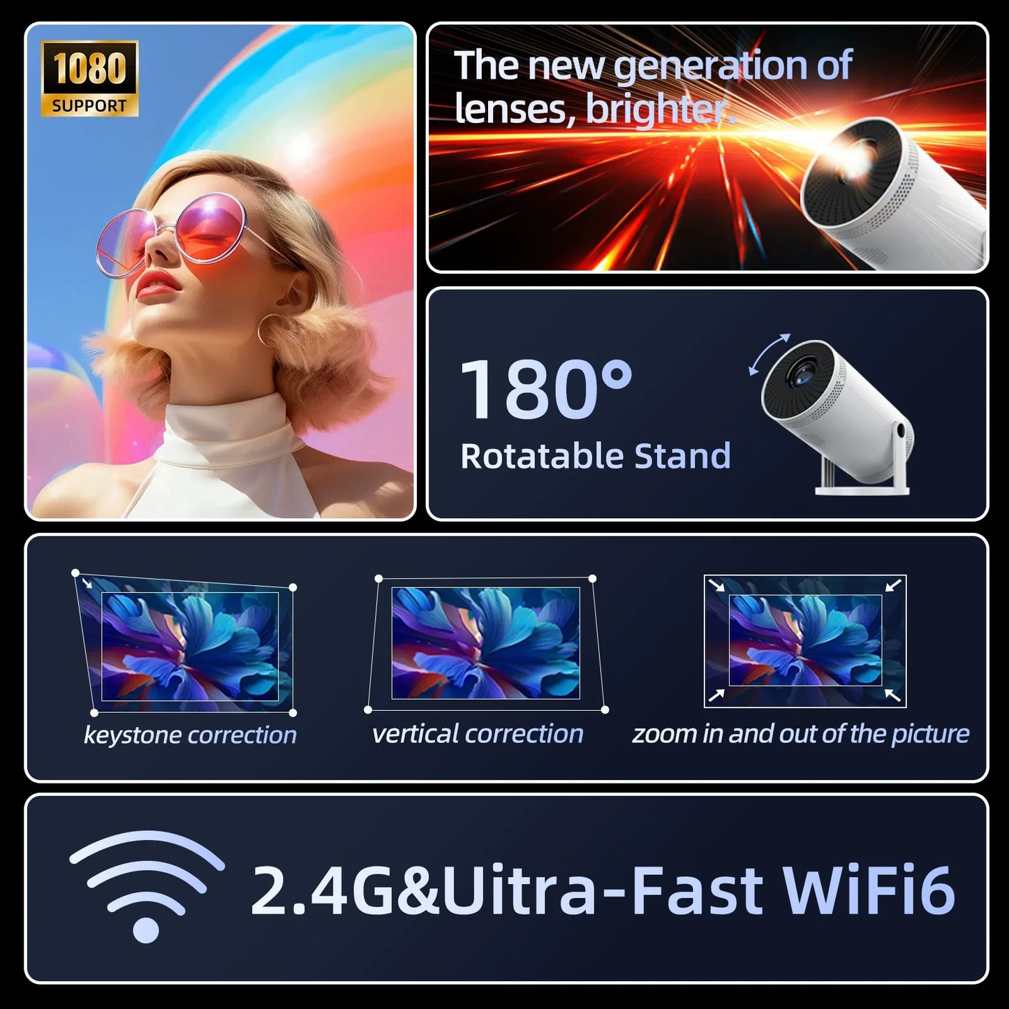 KaiAqua 4K Wifi6 Projector HDMI 260 ANSI Dual WIFI Allwinner H713 BT5.0 1280*720P Home Cinema Outdoor portable FY300 Pro NEW