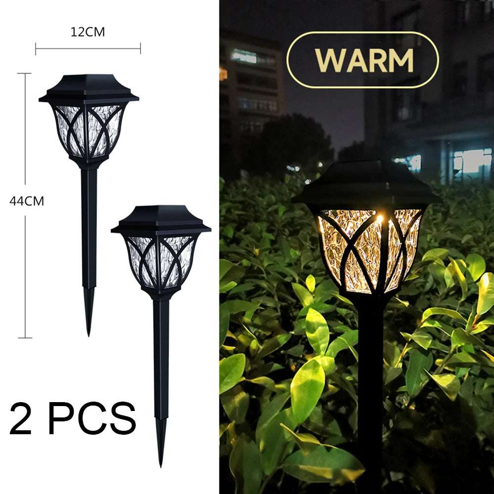 2pcs LED Solar Lawn Lights Outdoor Waterproof Garden Pathway Lamps Warm Light for Villa Courtyard Landscape Decoration Miflame