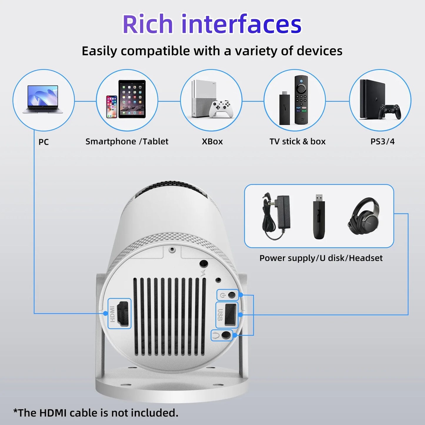 KaiAqua 4K Wifi6 Projector HDMI 260 ANSI Dual WIFI Allwinner H713 BT5.0 1280*720P Home Cinema Outdoor portable FY300 Pro NEW