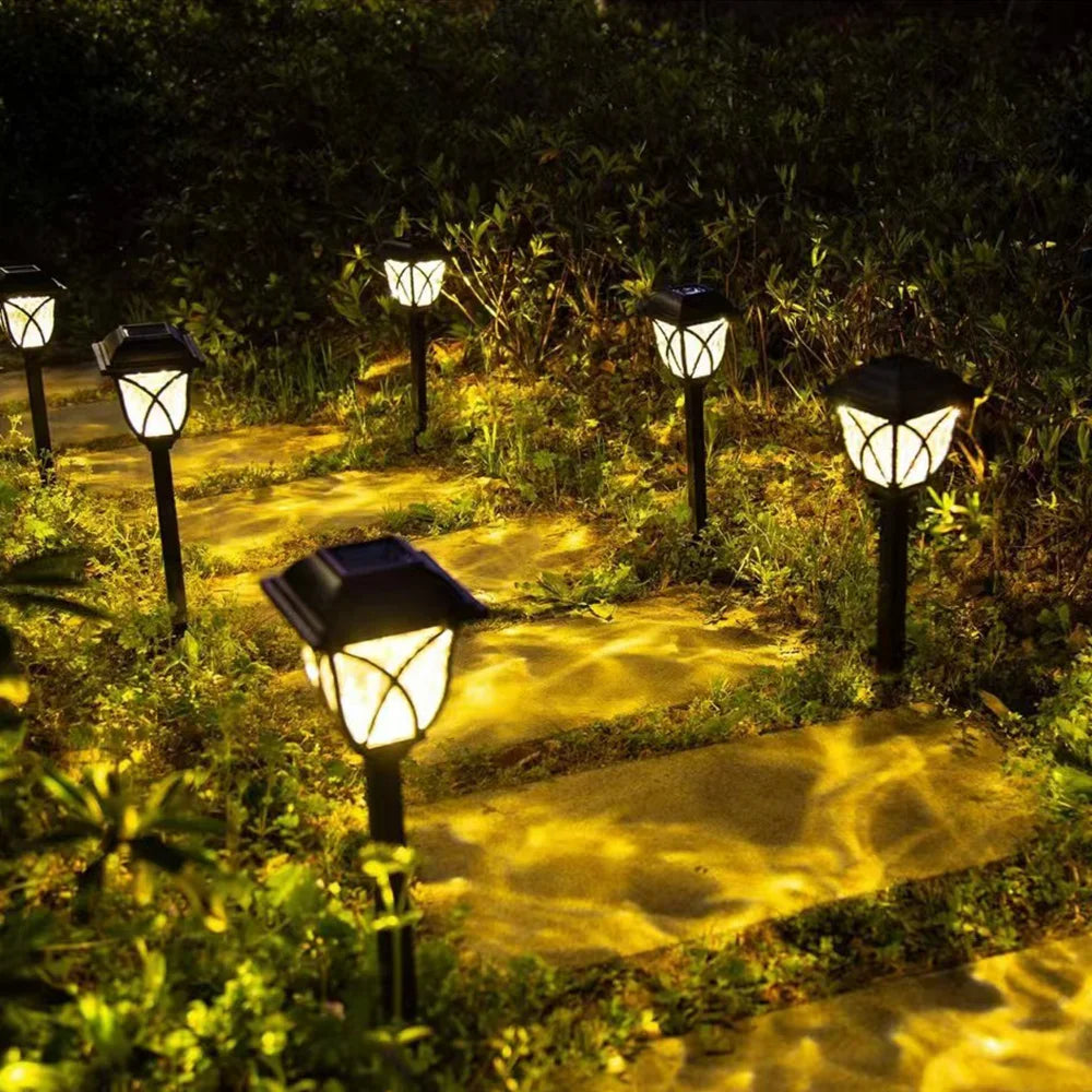2pcs LED Solar Lawn Lights Outdoor Waterproof Garden Pathway Lamps Warm Light for Villa Courtyard Landscape Decoration Miflame