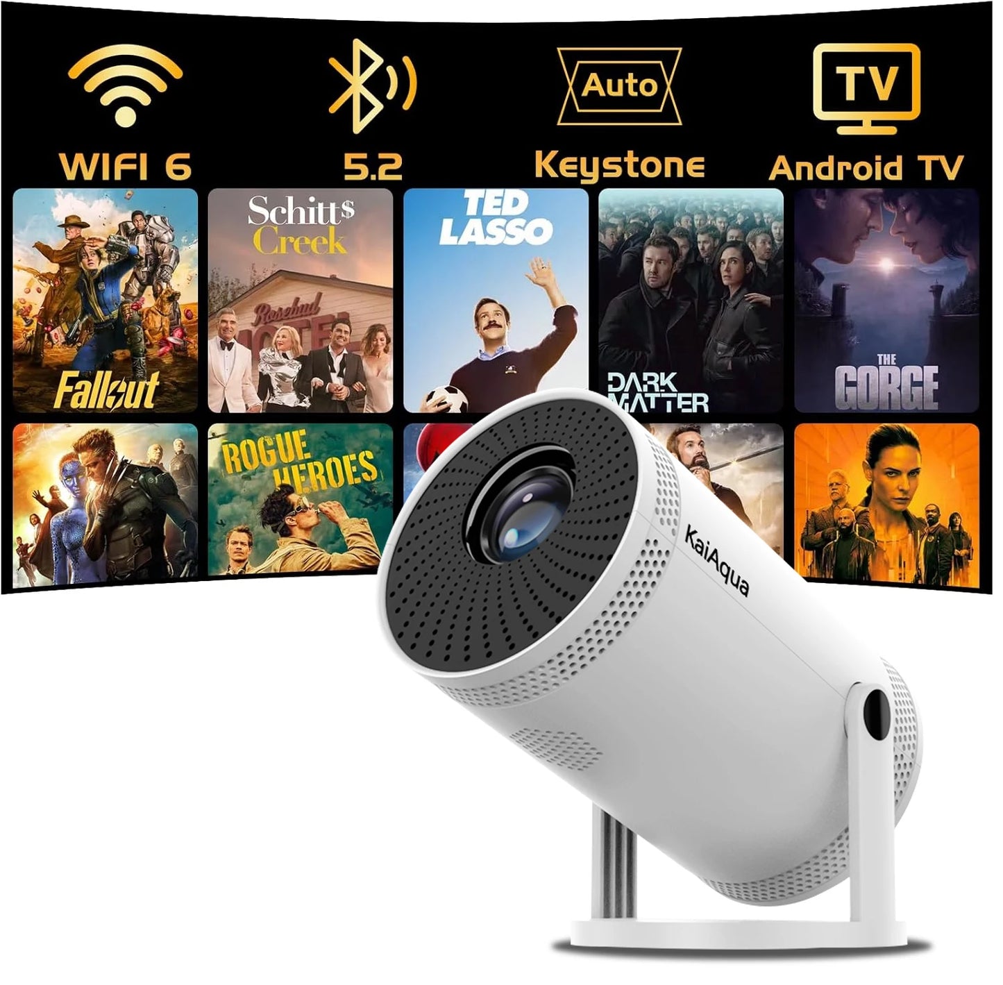 KaiAqua 4K Wifi6 Projector HDMI 260 ANSI Dual WIFI Allwinner H713 BT5.0 1280*720P Home Cinema Outdoor portable FY300 Pro NEW