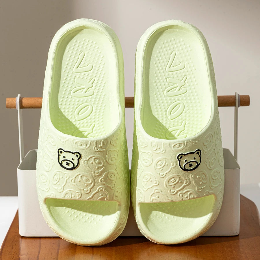 Women's Slippers Summer Printting Cute Bear Indoor Bathroom Anti-slip Soft Sole Couple Lightness Comfortable Men Leisure Shoes