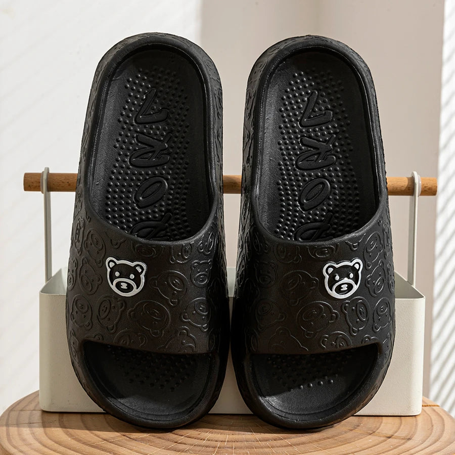 Women's Slippers Summer Printting Cute Bear Indoor Bathroom Anti-slip Soft Sole Couple Lightness Comfortable Men Leisure Shoes