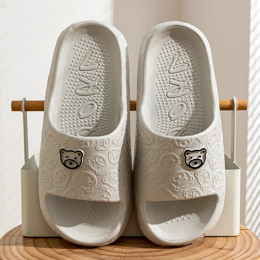 Women's Slippers Summer Printting Cute Bear Indoor Bathroom Anti-slip Soft Sole Couple Lightness Comfortable Men Leisure Shoes