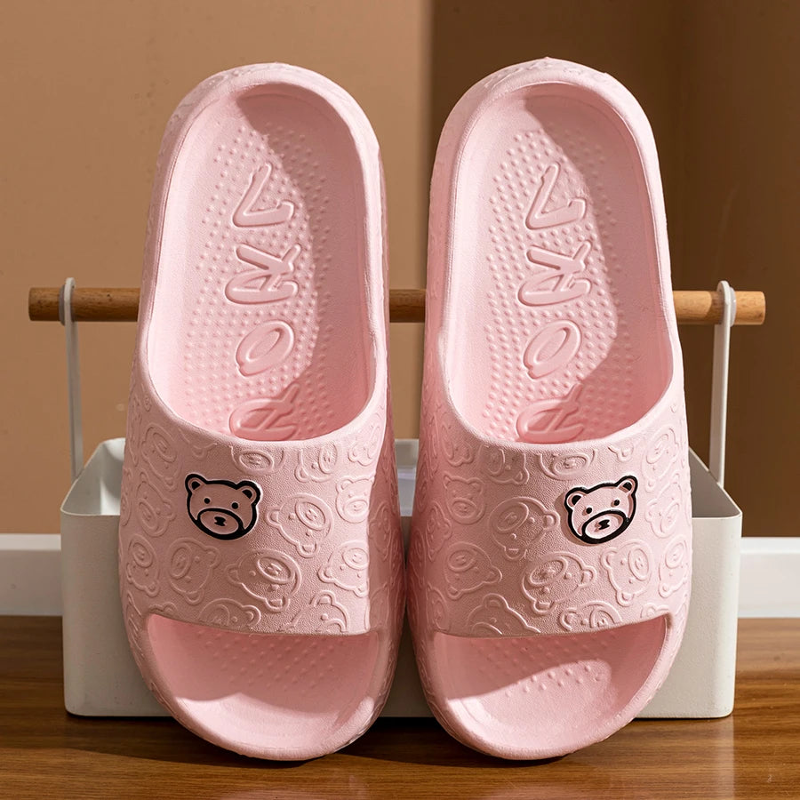 Women's Slippers Summer Printting Cute Bear Indoor Bathroom Anti-slip Soft Sole Couple Lightness Comfortable Men Leisure Shoes