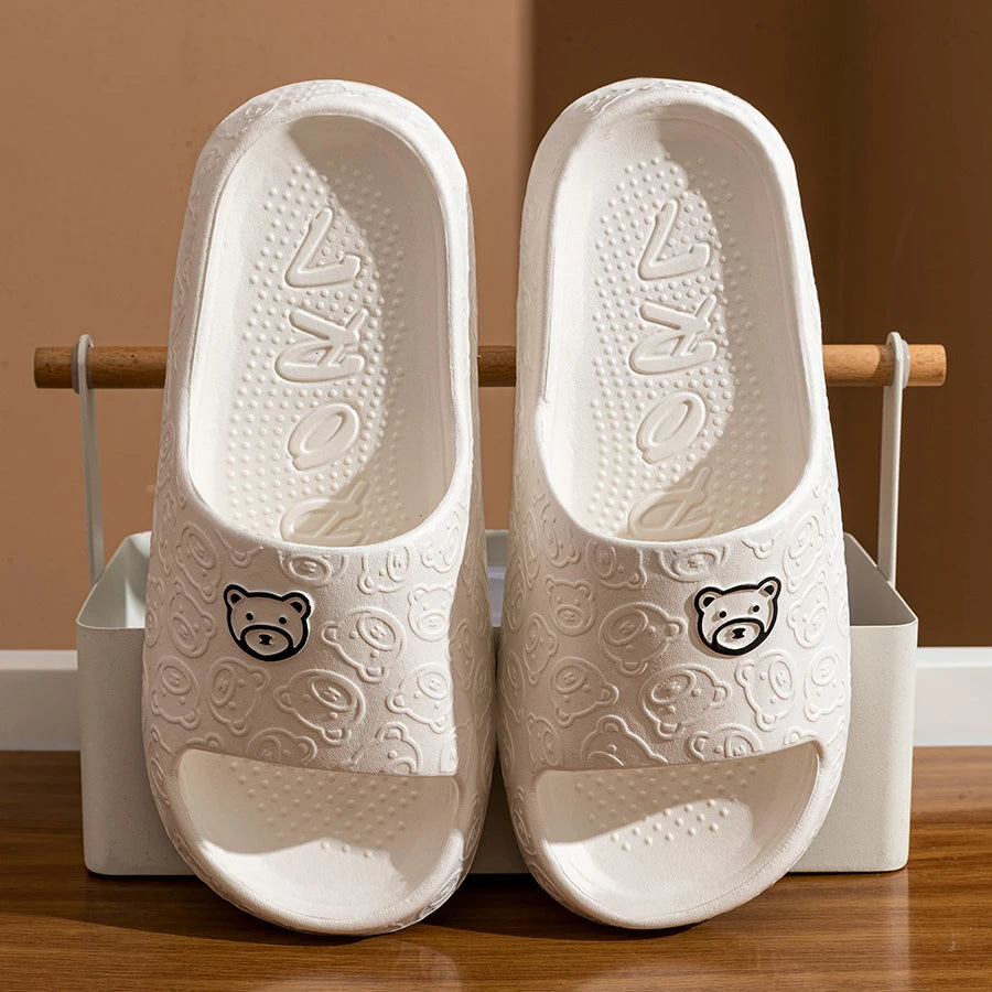 Women's Slippers Summer Printting Cute Bear Indoor Bathroom Anti-slip Soft Sole Couple Lightness Comfortable Men Leisure Shoes